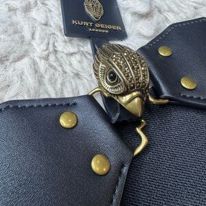 Kurt Geiger Black Elastic Belt with Gold Eagle Detail. S-M